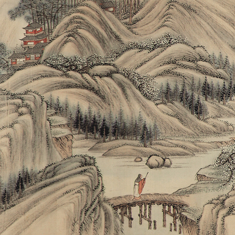 清励宗万探雪图卷山水画长卷卷轴真迹复制品仿古古画国画