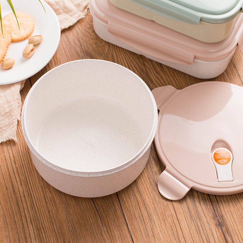泡面圆形小麦秸秆饭盒盒带学生便当餐具碗可饭盒