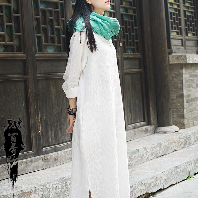 佛系禅意夏季素衣年轻款超棉麻禅服中国国风连衣裙
