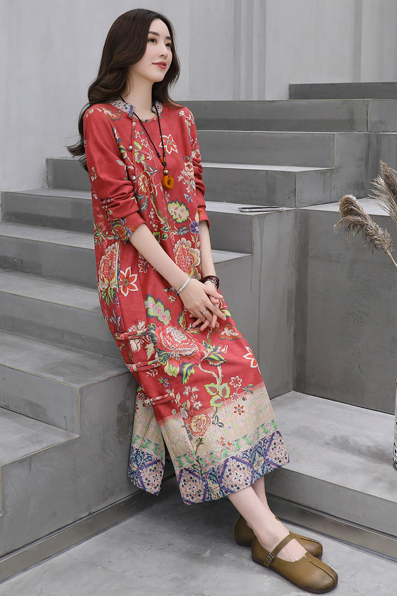 佛系衣服女士夏季复古中国国风连衣裙缅甸裙子连衣裙
