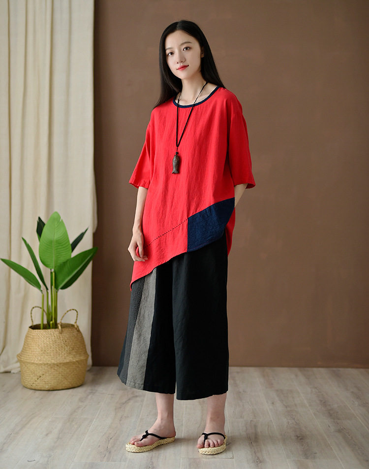 佛系衣服套装禅意女装中国国风小个子棉麻不规则民族服装