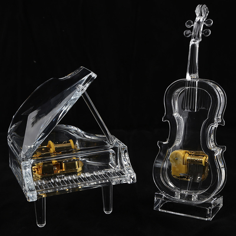 透明三角钢琴音乐盒小学生水晶生日可爱奖励亚克力音乐盒