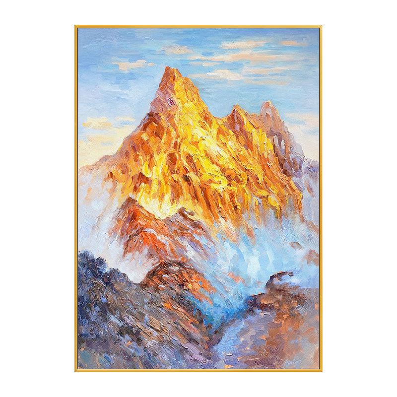 装饰玄关中式新中式壁画客厅手绘雪山竖版油画油画