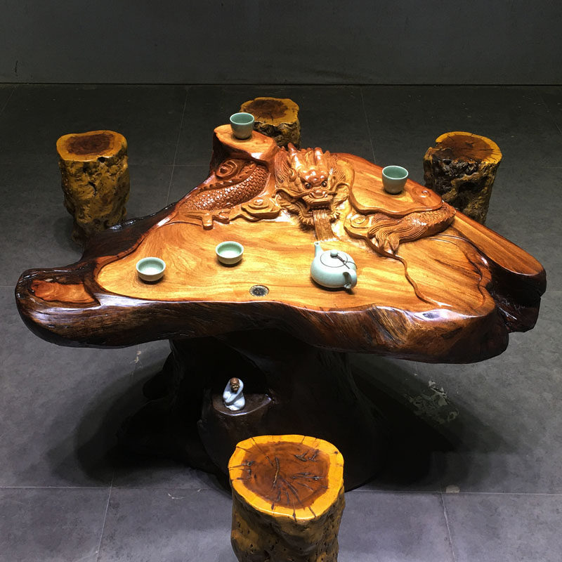 根雕茶台花梨整体树根茶几实木树桩根雕茶几