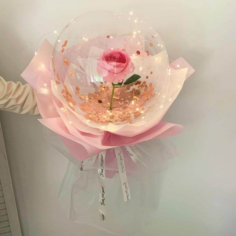 网红创意波波球玫瑰花带灯气球diy材料包520情人节小王子玫瑰花束