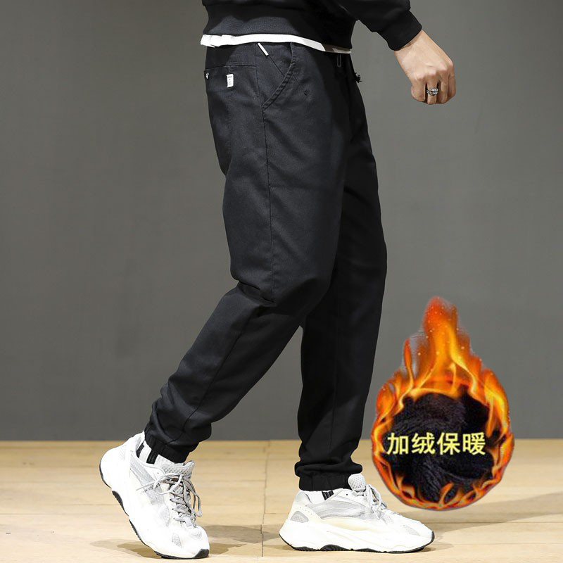 潮牌休闲裤子男冬季加绒宽松大码男士长裤胖子百搭束脚工装裤春秋