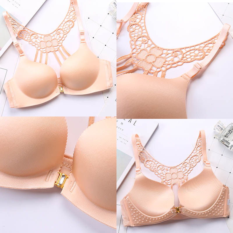 内衣女夏无钢圈前扣美背少女小胸聚拢收副乳薄款防下垂微乳小罩杯