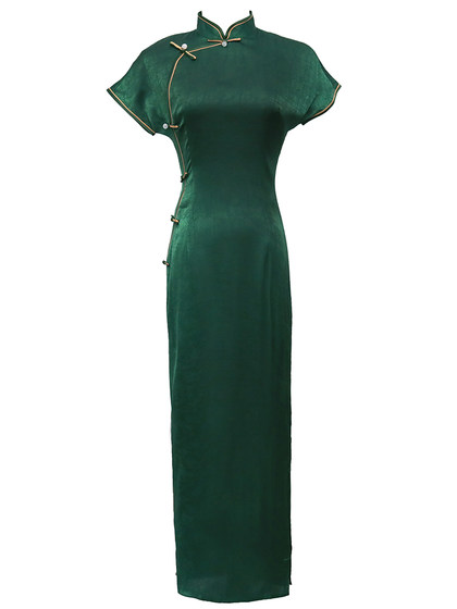 Improved Cheongsam Green Slim High Open Fork Long Female Retro Chinese Wind Old Shanghai Daily Life Dress Dress Improved Cheongsam Green Slim High Open Fork Long Female Retro Chinese Wind Old Shanghai Daily Life Dress Dress