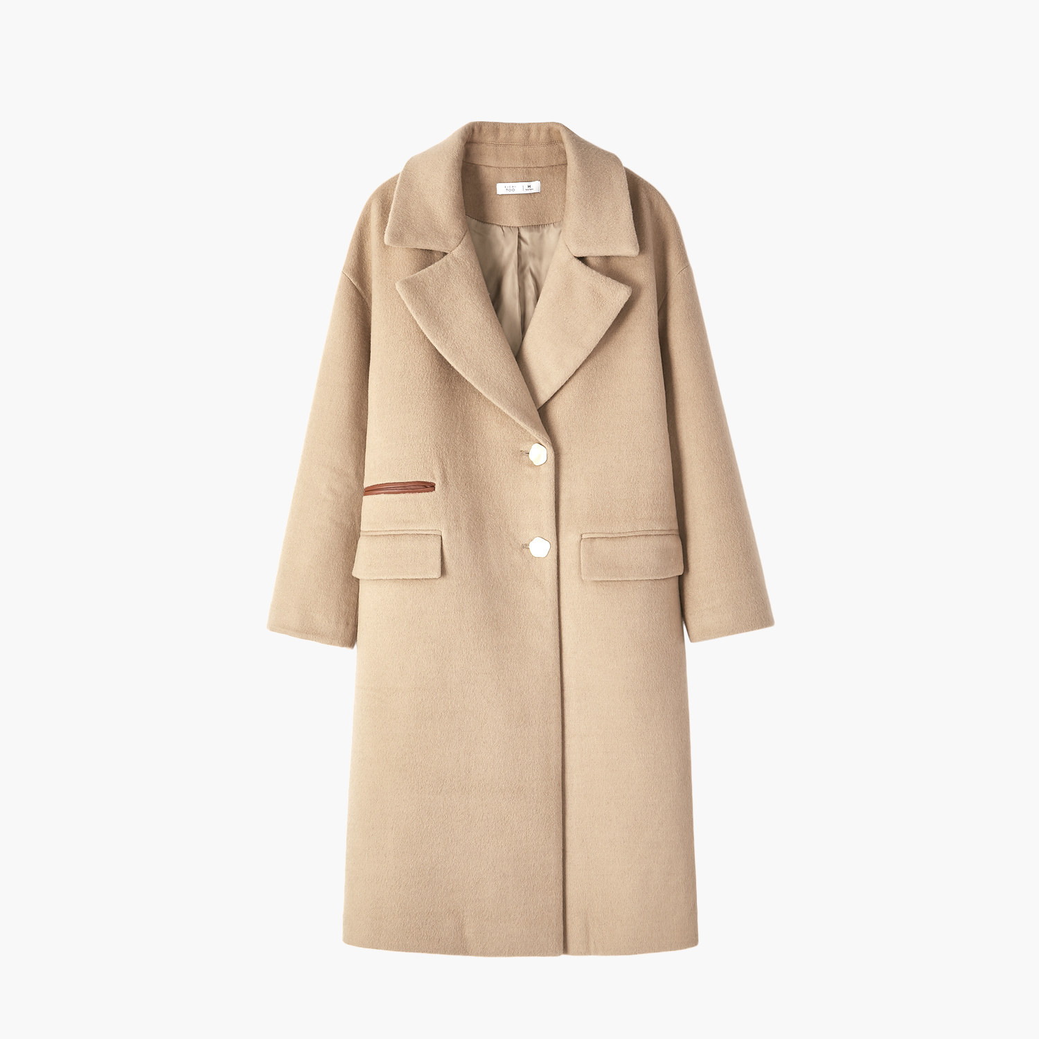 爱居秋冬女装毛呢外套时尚卡其色气质翻领腰带毛呢外套