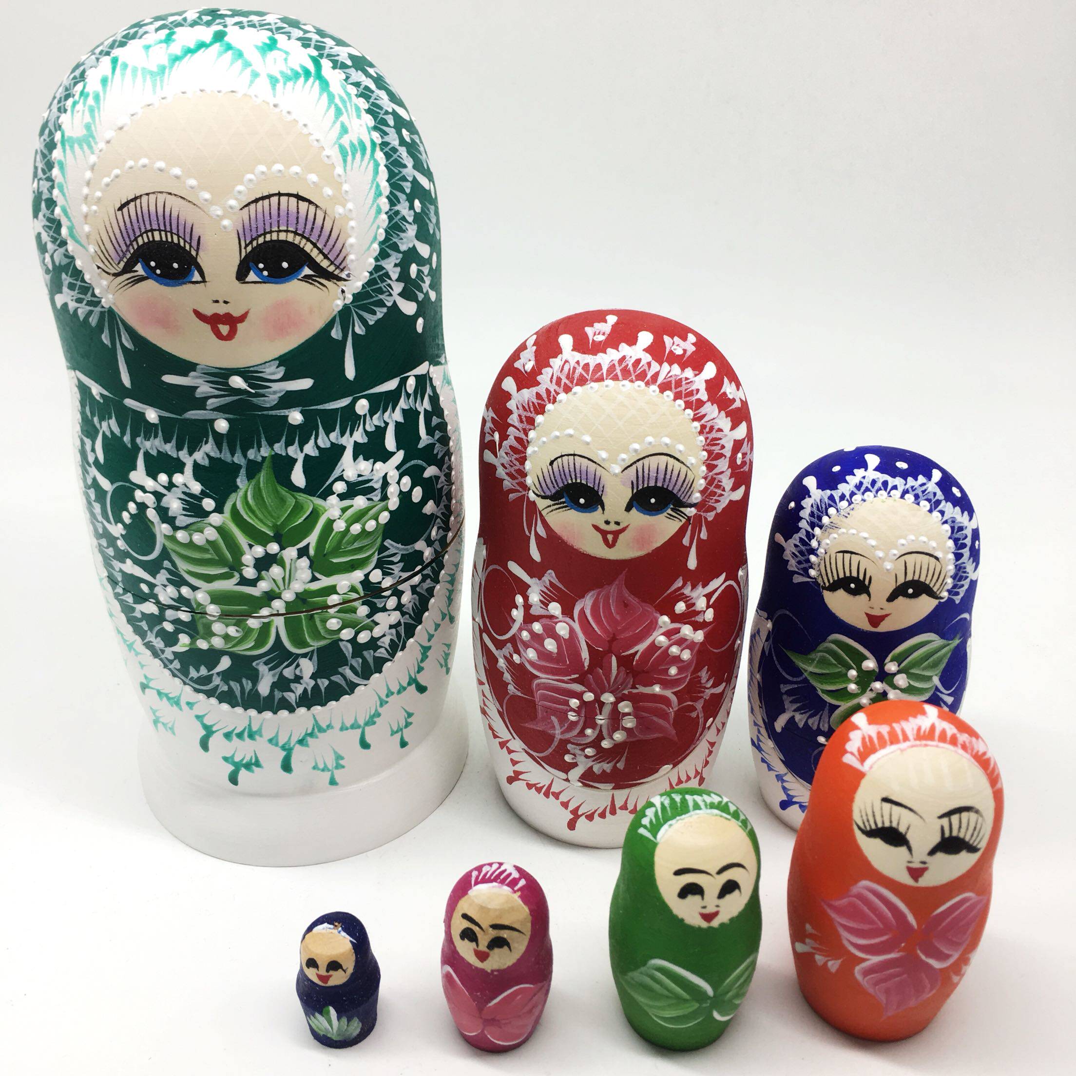 俄罗斯套娃七层红色雪花变色手工椴木旅游纪念品其它玩具