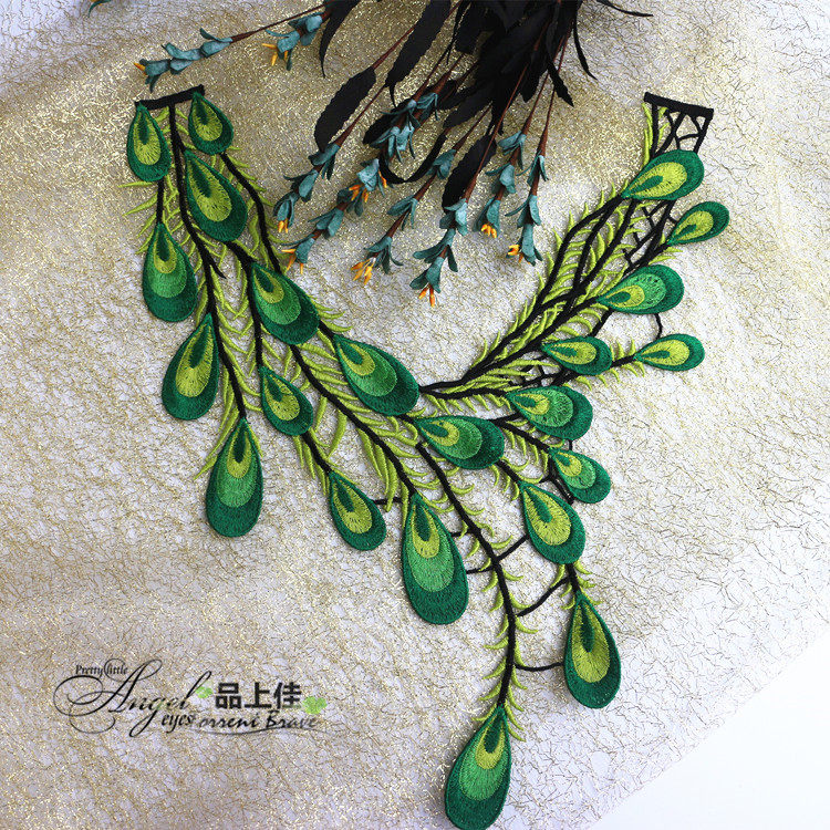 厂家水溶刺绣孔雀补丁贴花手工服装辅料衣服布贴布贴