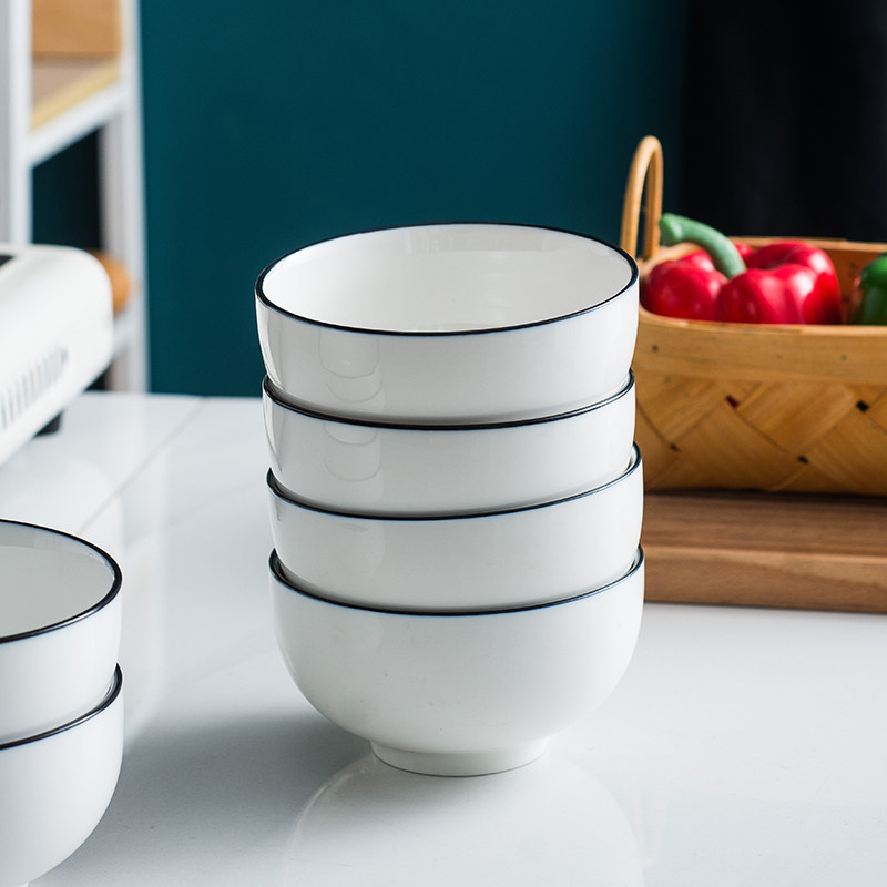 北欧家用4.5英寸陶瓷米饭饭碗创意网红纯白白描碗