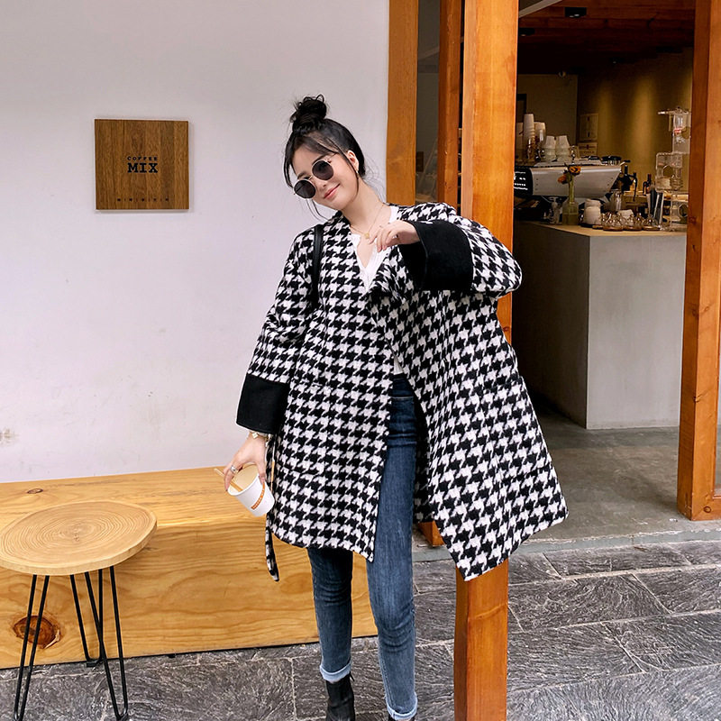 大千世界 女装 majewuyu/玛吉物语双面呢羊绒大衣女2020冬季法式千鸟