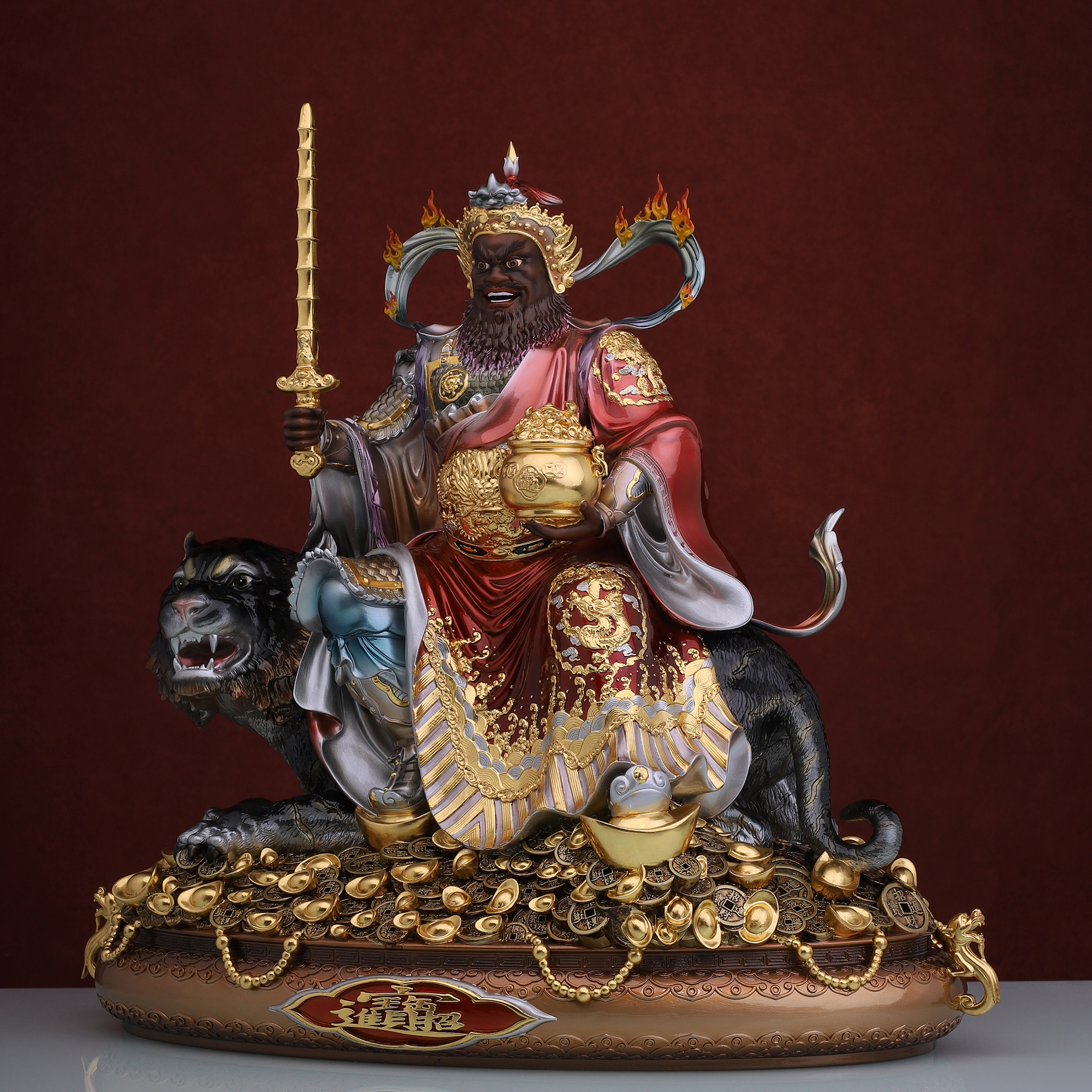 纯铜骑虎客厅居家客居家赵玄坛佛像铜彩元帅赵元帅摆件