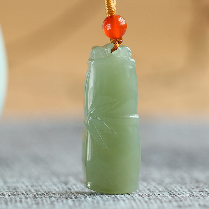 玉石美脂和田竹报平安吊坠天然竹节挂件颈饰