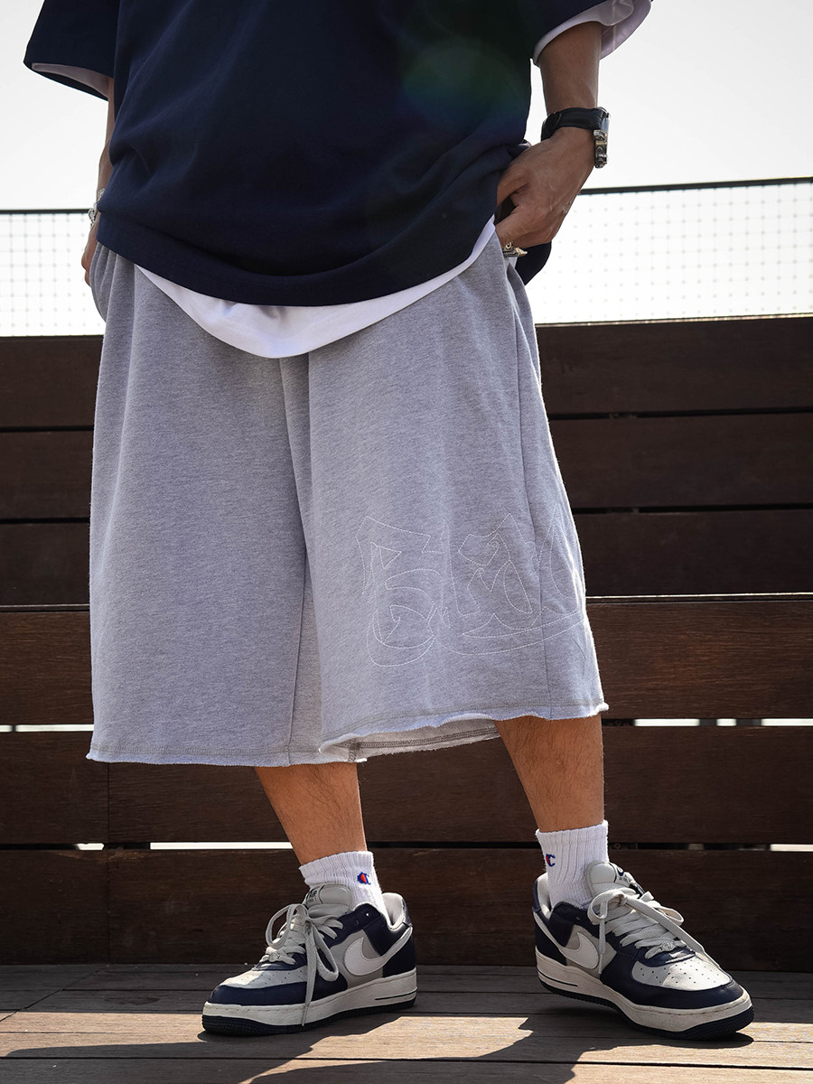 西海岸匪帮嘻哈刺绣oldschool磨边七分裤男hiphop休闲运动休闲裤