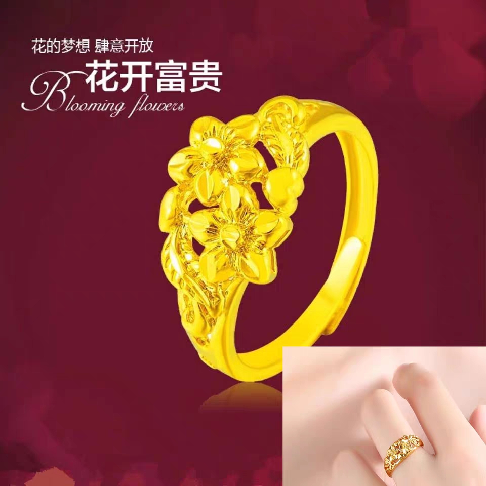 新款正品24k纯黄金戒指环女细款结婚时尚个性手饰