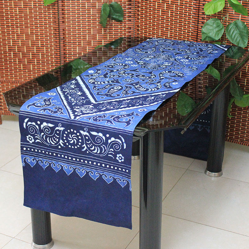 手工茶几茶席禅意鱼龙苗家桌巾染长艺蓝蜡染苗族蜡染