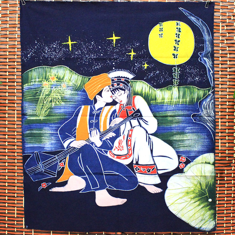 白族风情人物画传统手工艺蜡染特色餐厅民宿茶艺苗族