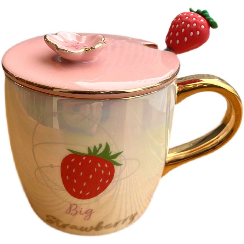 创意草莓陶瓷杯子可爱日系少女心水水杯家用马克杯