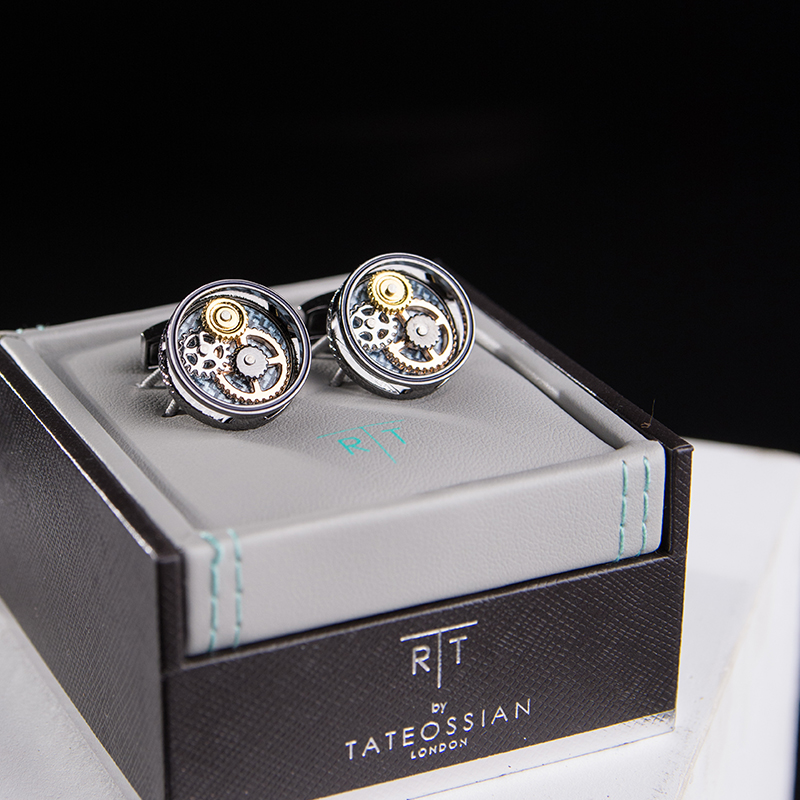 英国tateossian rt袖扣圆形碳纤维机芯男士轻奢高端情人节礼物