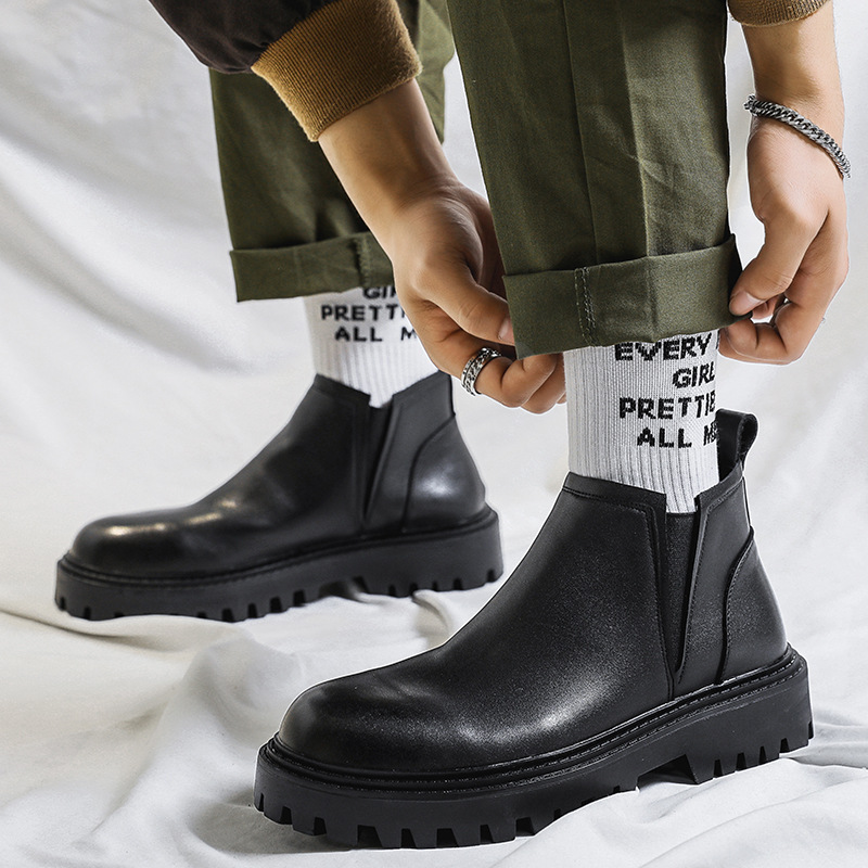 bv男靴切尔西短靴厚底夏季新款套脚工装马丁时装靴