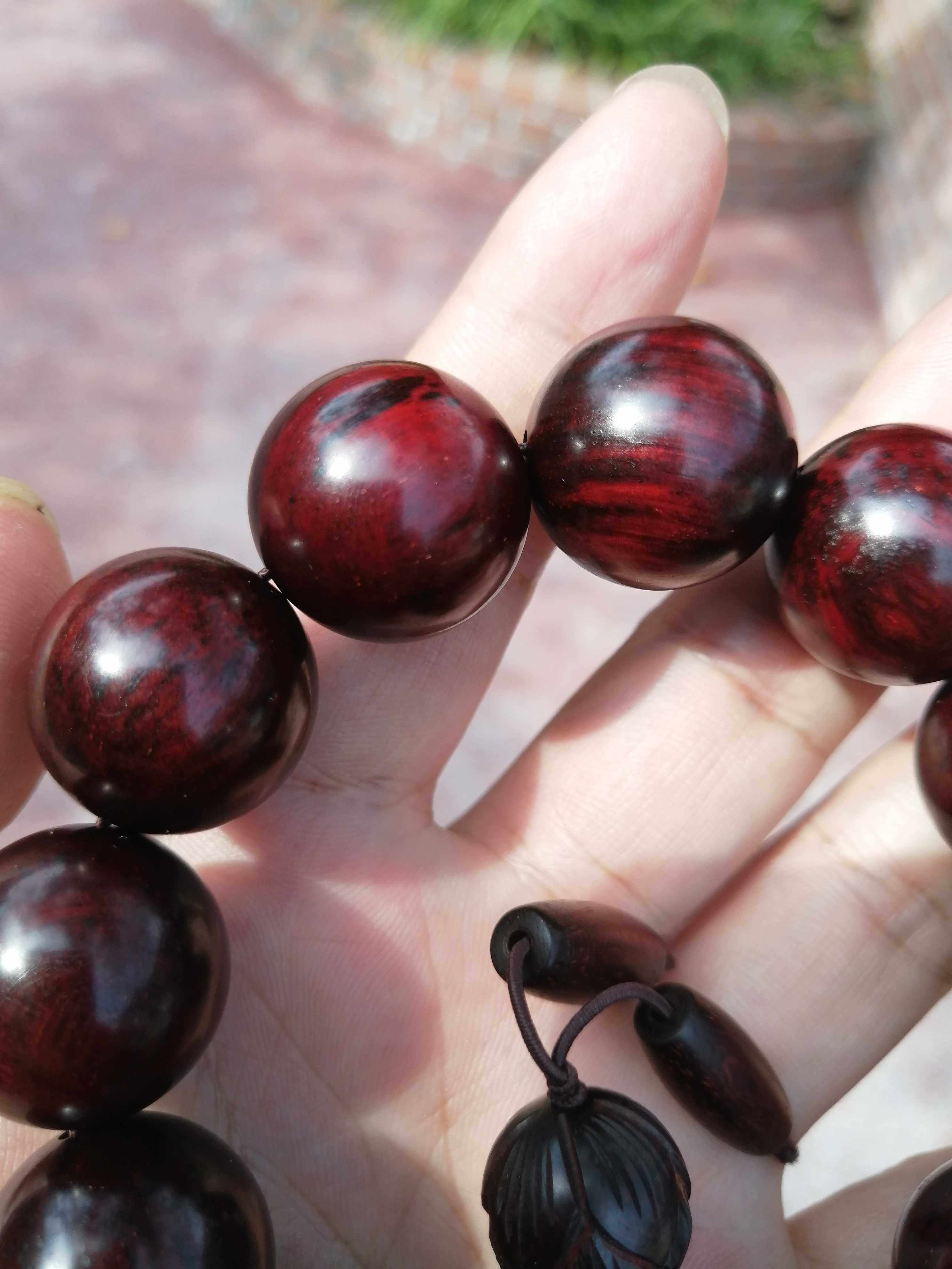 正宗印度小叶紫檀鸡血血红火焰男式精品佛珠手串