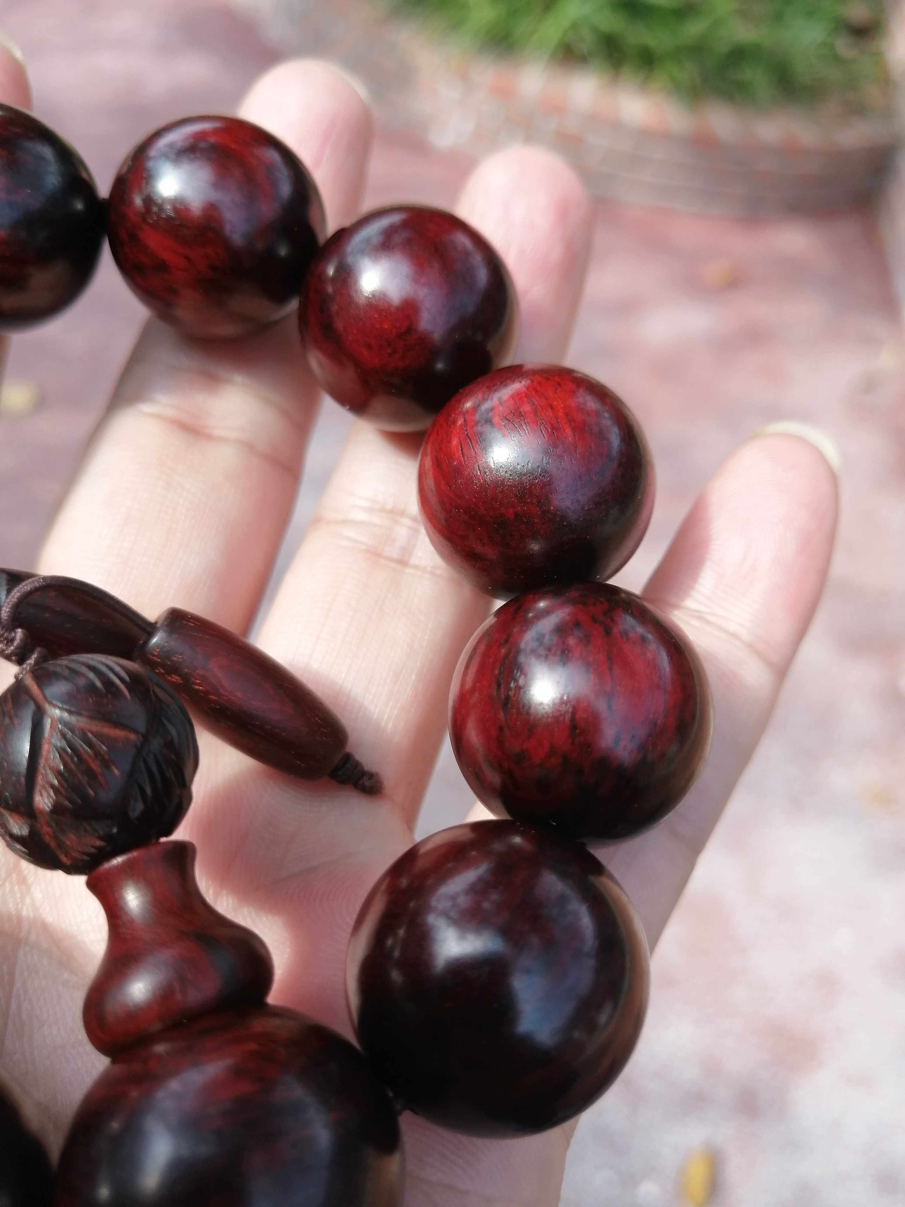 正宗印度小叶紫檀鸡血血红火焰男式精品佛珠手串