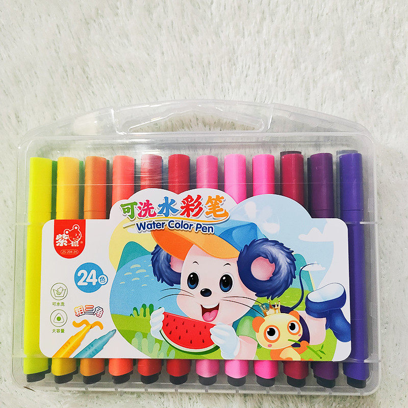 彩色紫鼠12-36色三角水彩笔儿童幼儿园涂鸦绘画水洗水彩笔