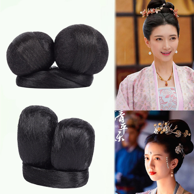 古装汉服假发清平乐少女挽发不对称双头造型发髻发包