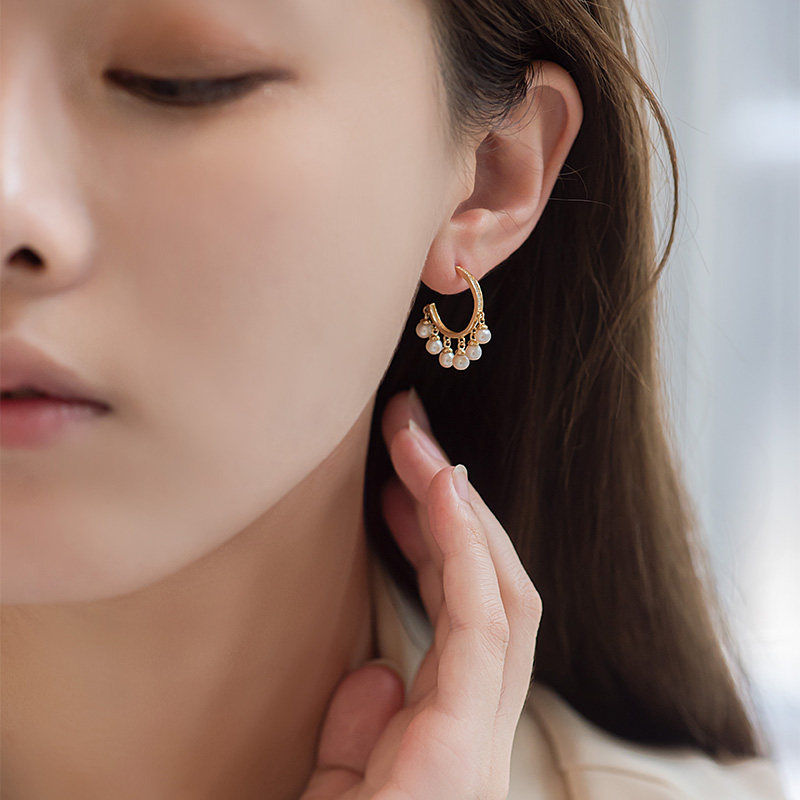 爱之家韩范素耳饰镶嵌珍珠淡水金淡水个性韩国耳钉耳饰