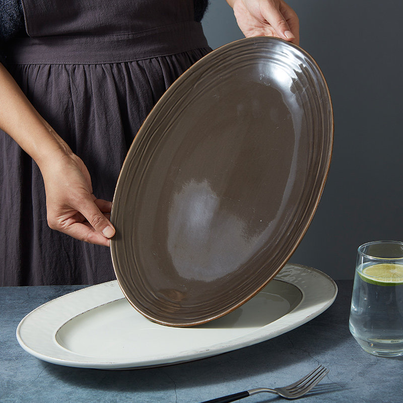 瑕疵北欧鱼盘子超大特大椭圆形鱼盘商用餐厅大号盘