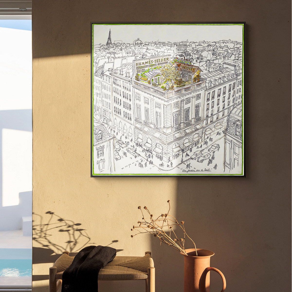 herefineart屋顶空中花园装饰画方形丝巾墙画客厅摆放现代装饰画