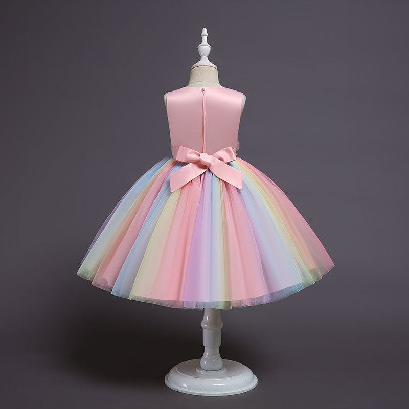 儿童走秀主持人晚礼服花童礼服公主裙女童钢琴演出服彩色蓬蓬裙春-mc