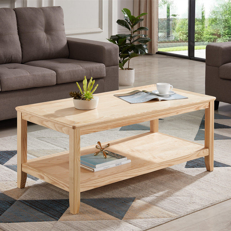 美式实木茶几客厅长条几家家用简约方桌白蜡茶几