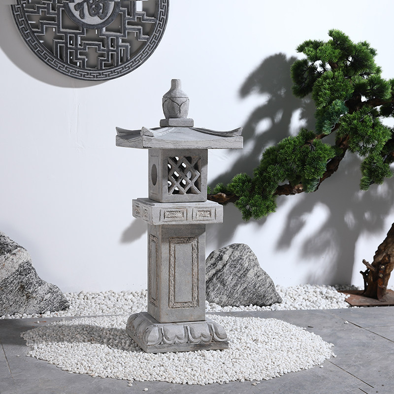 石灯笼仿古中式太阳能石灯日式庭院灯石头灯塔景观电石灯石雕摆件