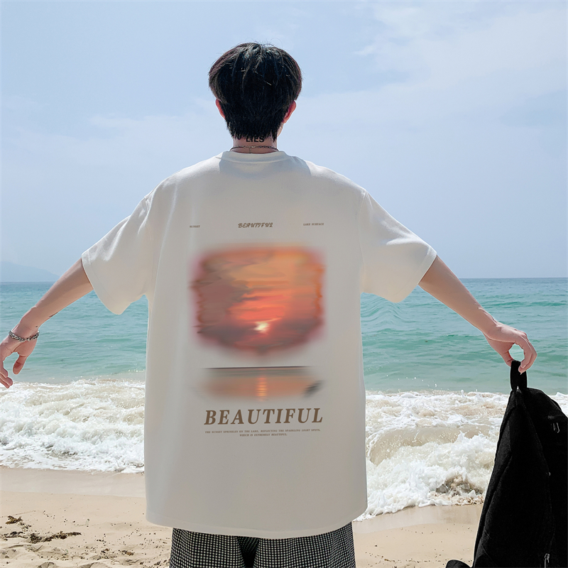 vintage美式街头高克重磅t恤oversize短袖男设计感小众七分袖夏季