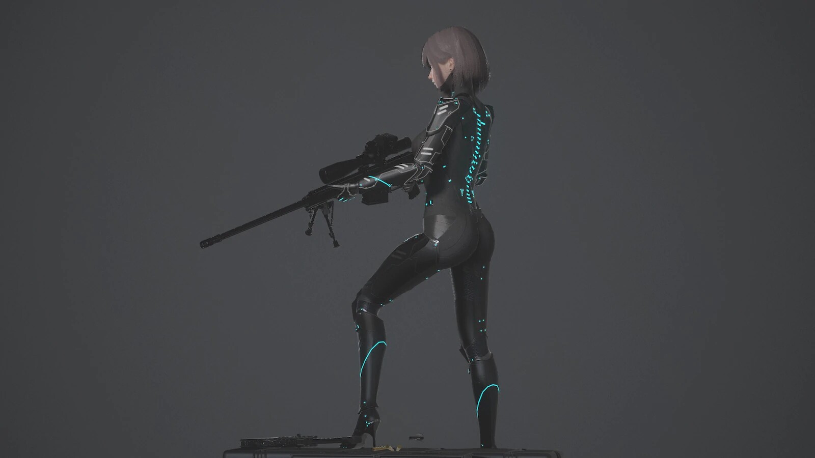 科幻未来赛博皮衣女孩狙击手战士角色重定向虚幻设计素材