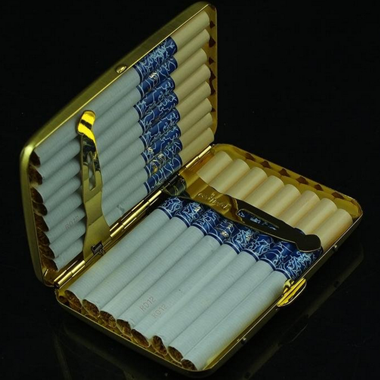 精致烟具烟盒细薄古铜拉丝16支自动烟夹创意个性烟盒