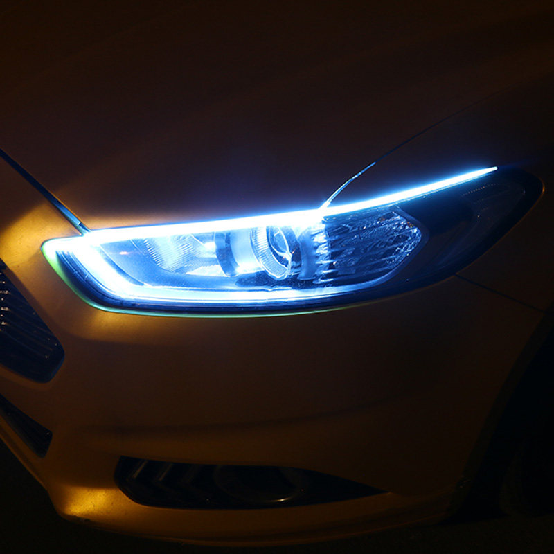 汽车led导光条超薄日行灯流水带转向泪眼灯改装通用大灯装饰灯条