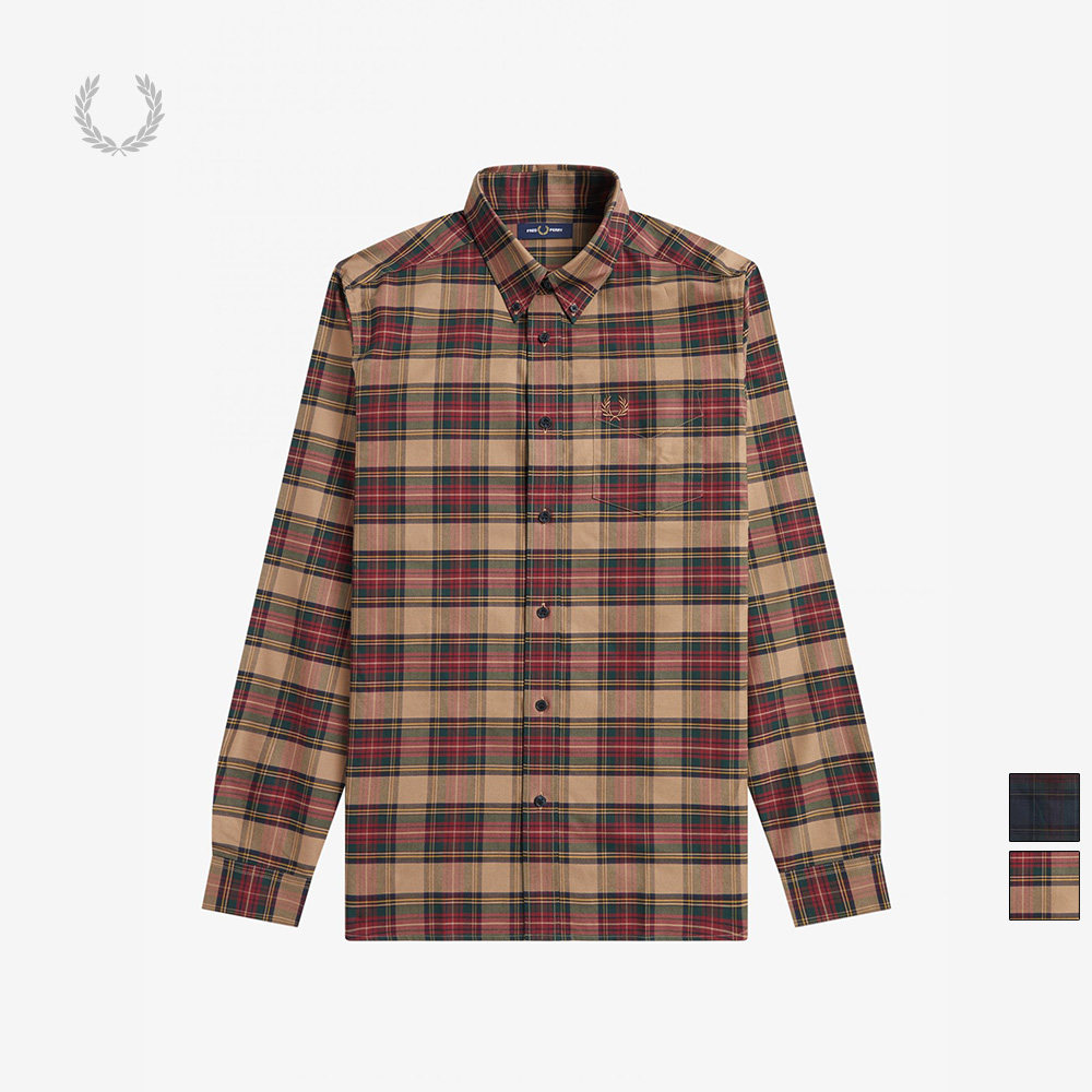fredperry男士长袖衬衫2022秋冬新款英伦格纹衬衫