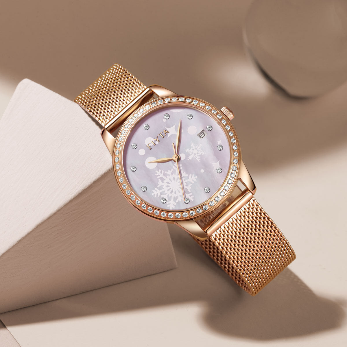 飞亚达倾城系列女士手表防水日历石英表米兰编织国产腕表