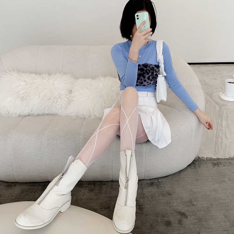 白色网格蝴蝶结jk网袜萝莉变装用品伪娘丝袜连裤袜