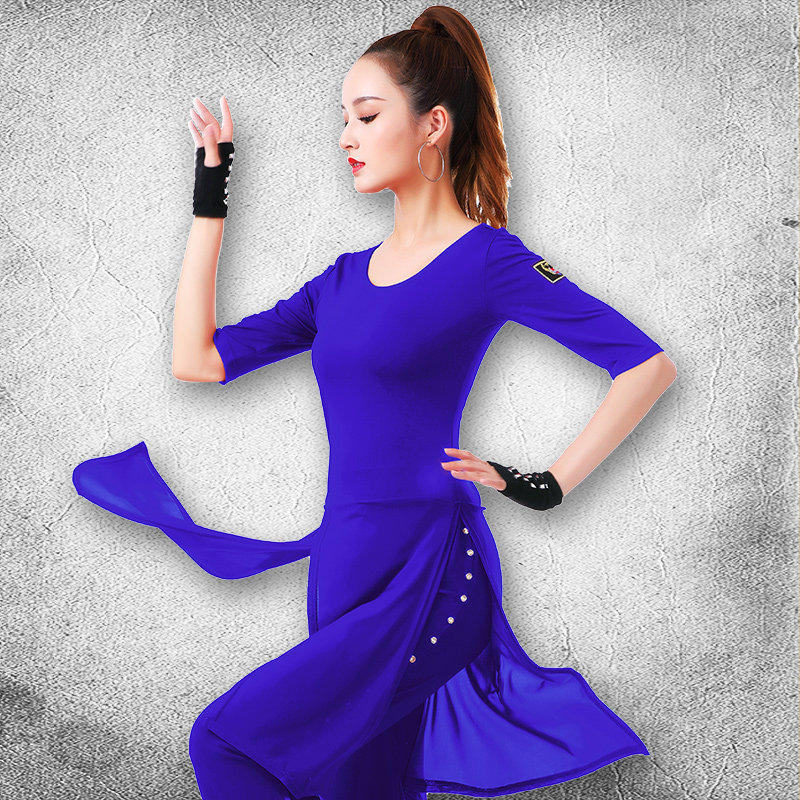 吉特巴舞服装女新款短袖拉丁舞上衣飘逸夏季圆领果果不不舞蹈服￥59元