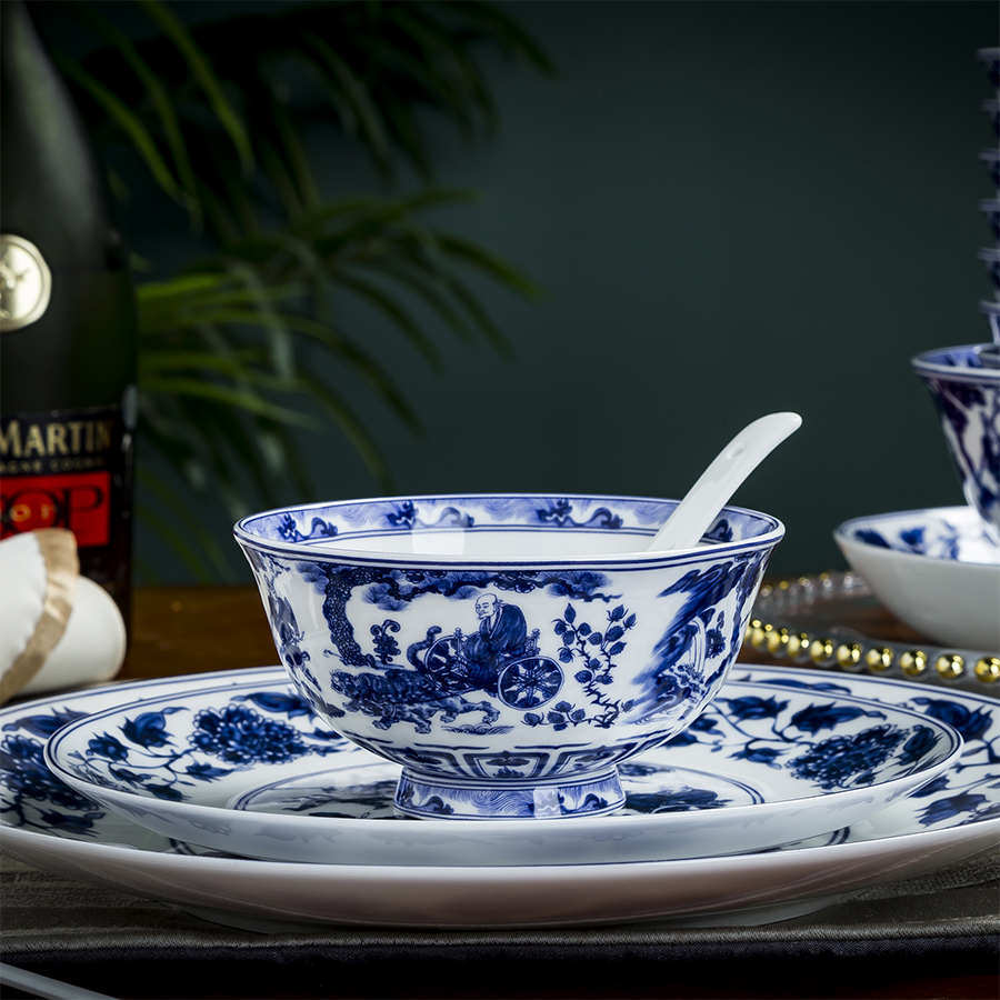 景德镇家用仿古青花青花瓷瓷釉中饭饭碗大中小高脚碗