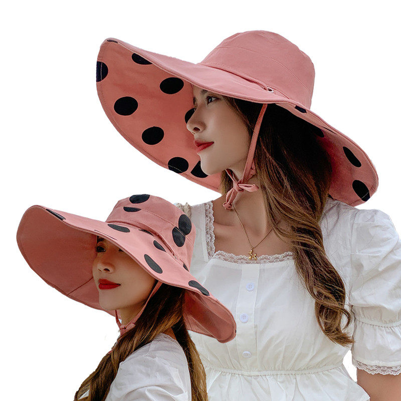 大檐双面波点渔夫帽女夏天韩版遮阳防晒出游帽子