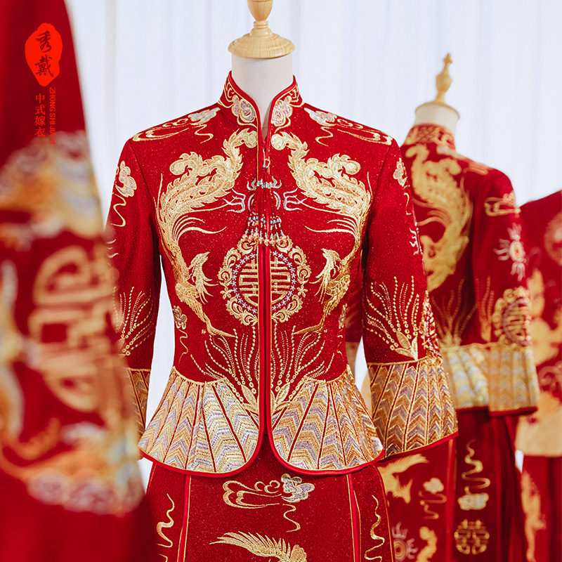 秀禾新娘中式套装情侣婚纱龙凤礼服结婚礼结婚旗袍