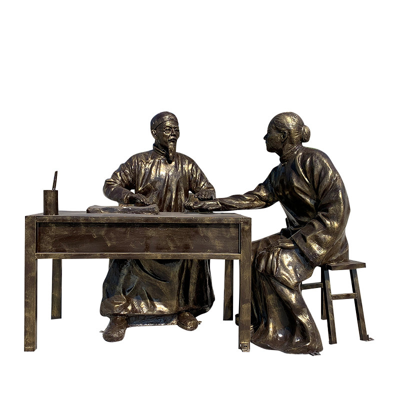 玻璃钢古代号脉中医名医扁鹊人物铸铜雕像制药摆件