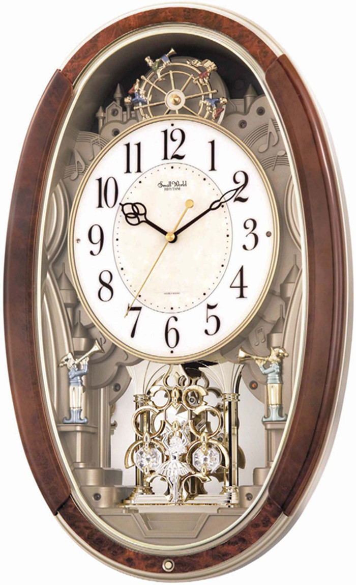 rhythm丽声挂钟客厅欧式复古旋动钟摆水晶音乐报时创意艺术4mj895
