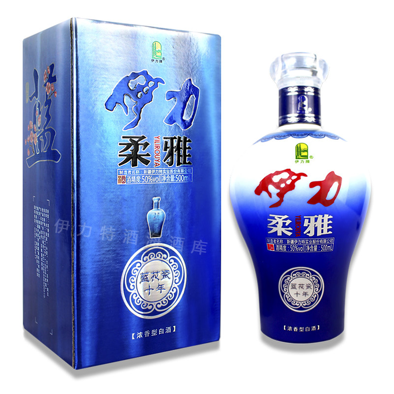 新疆名酒伊力柔雅十年蓝花瓷伊利伊力特50度500mlx6浓香型粮食酒